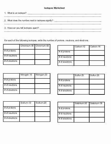 Atoms and isotopes Worksheet New isotope Worksheet