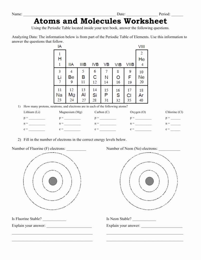 Atoms and Molecules Worksheet Awesome atoms and Molecules Worksheet