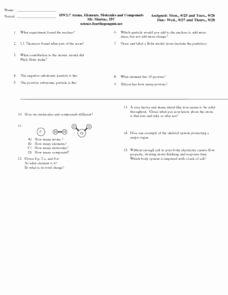 Atoms and Molecules Worksheet Unique atoms Elements Molecules and Pounds 10th 12th