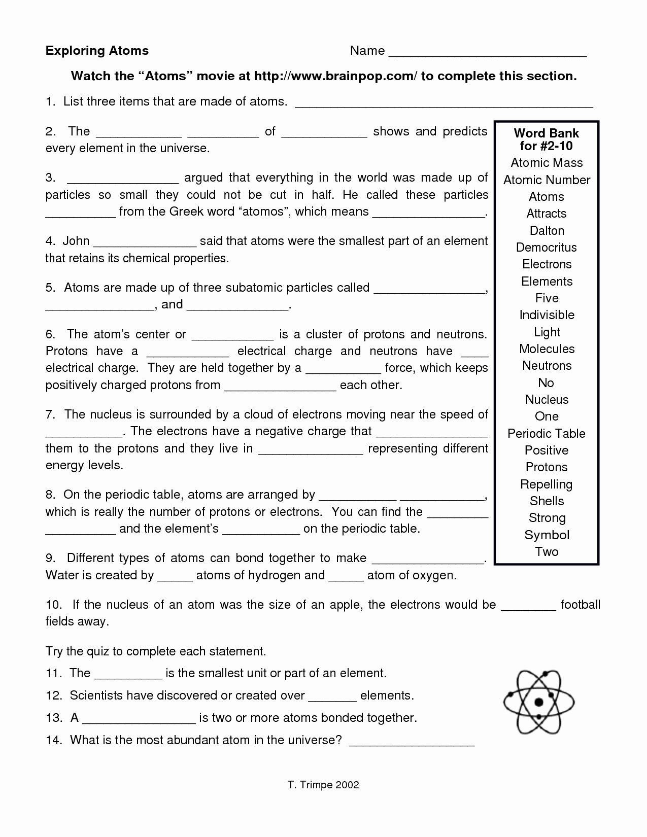 Atoms Vs Ions Worksheet