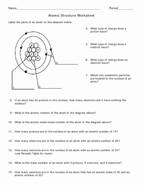 Atoms Worksheet Middle School New atomic Structure Worksheet 7th 12th Grade Worksheet
