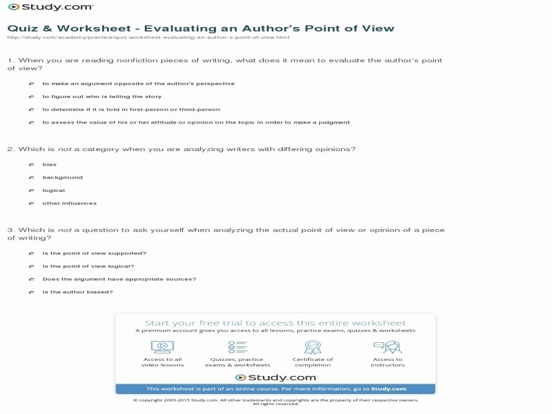 Author Point Of View Worksheet Elegant Author S Point View Worksheets Free Printable Worksheets