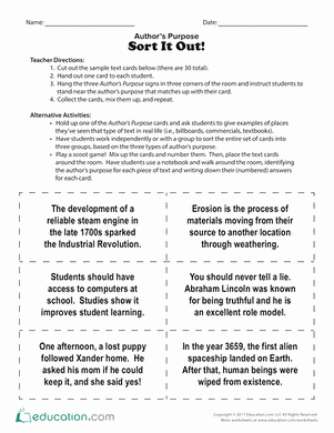 Author Point Of View Worksheet Elegant Author S Purpose sort It Out Worksheet