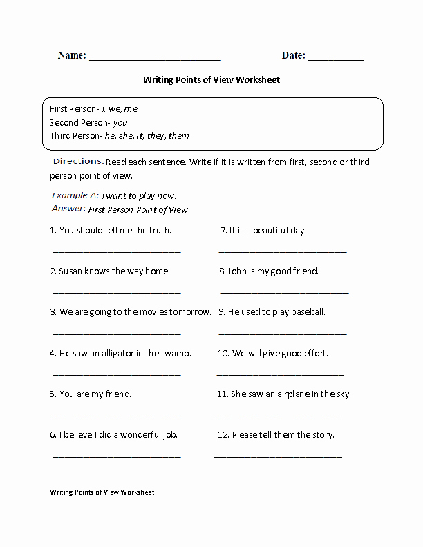 Author Point Of View Worksheet Fresh Writing Point Of View Worksheet