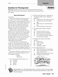 Author Point Of View Worksheet Luxury Author S Viewpoint Save that Green 4th 6th Grade