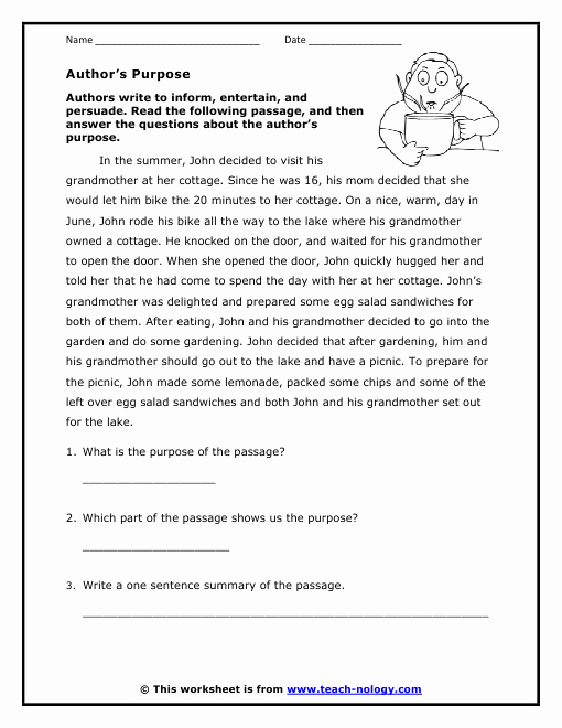 Author Point Of View Worksheet New Author S Purpose A Long Passage