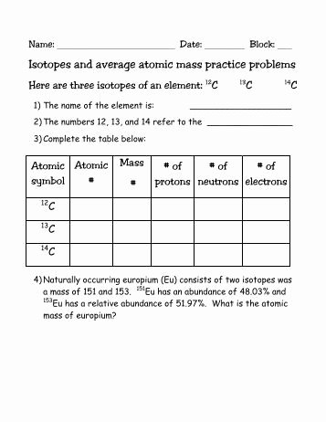 Average atomic Mass Worksheet Answers Beautiful Average atomic Mass Worksheet