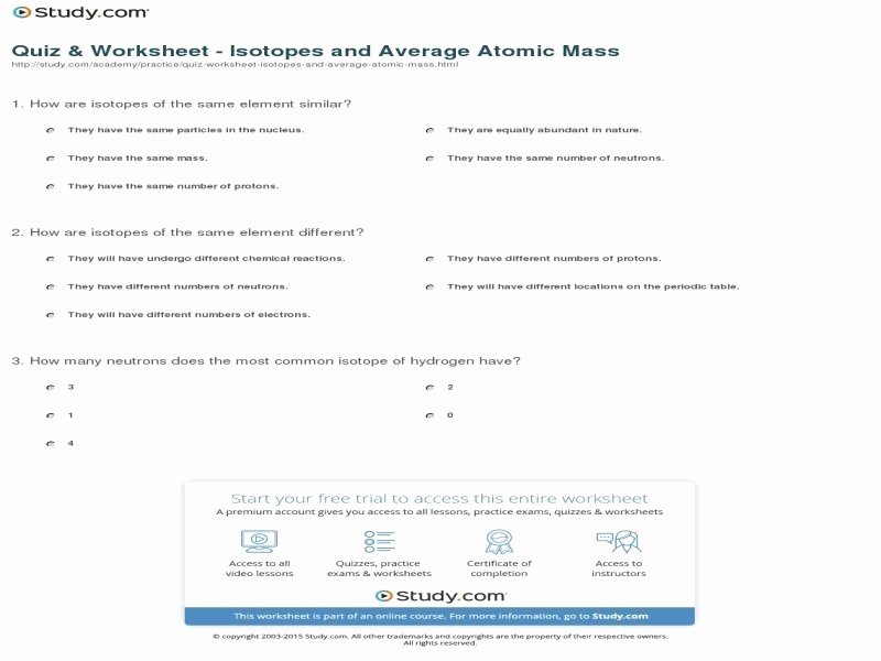 Average atomic Mass Worksheet Answers Unique isotope Practice Worksheet Answer Key Free Printable