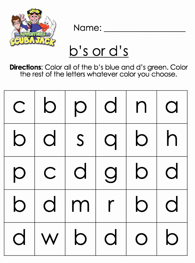 B and D Confusion Worksheet Lovely Printable Worksheets Adventures Scuba Jack