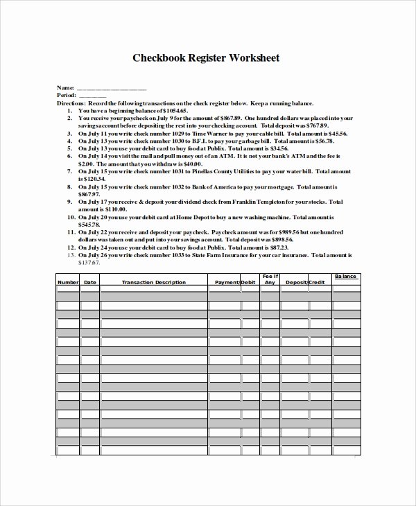 Balancing A Checkbook Worksheet Fresh Printable Check Register Sample 9 Examples In Pdf Word