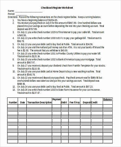 Balancing A Checkbook Worksheet Luxury Sample Printable Checkbook Register 6 Examples In Word