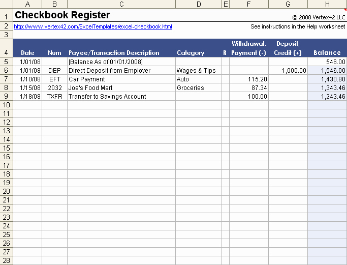 Balancing A Checkbook Worksheet New Free Excel Checkbook Register Printable