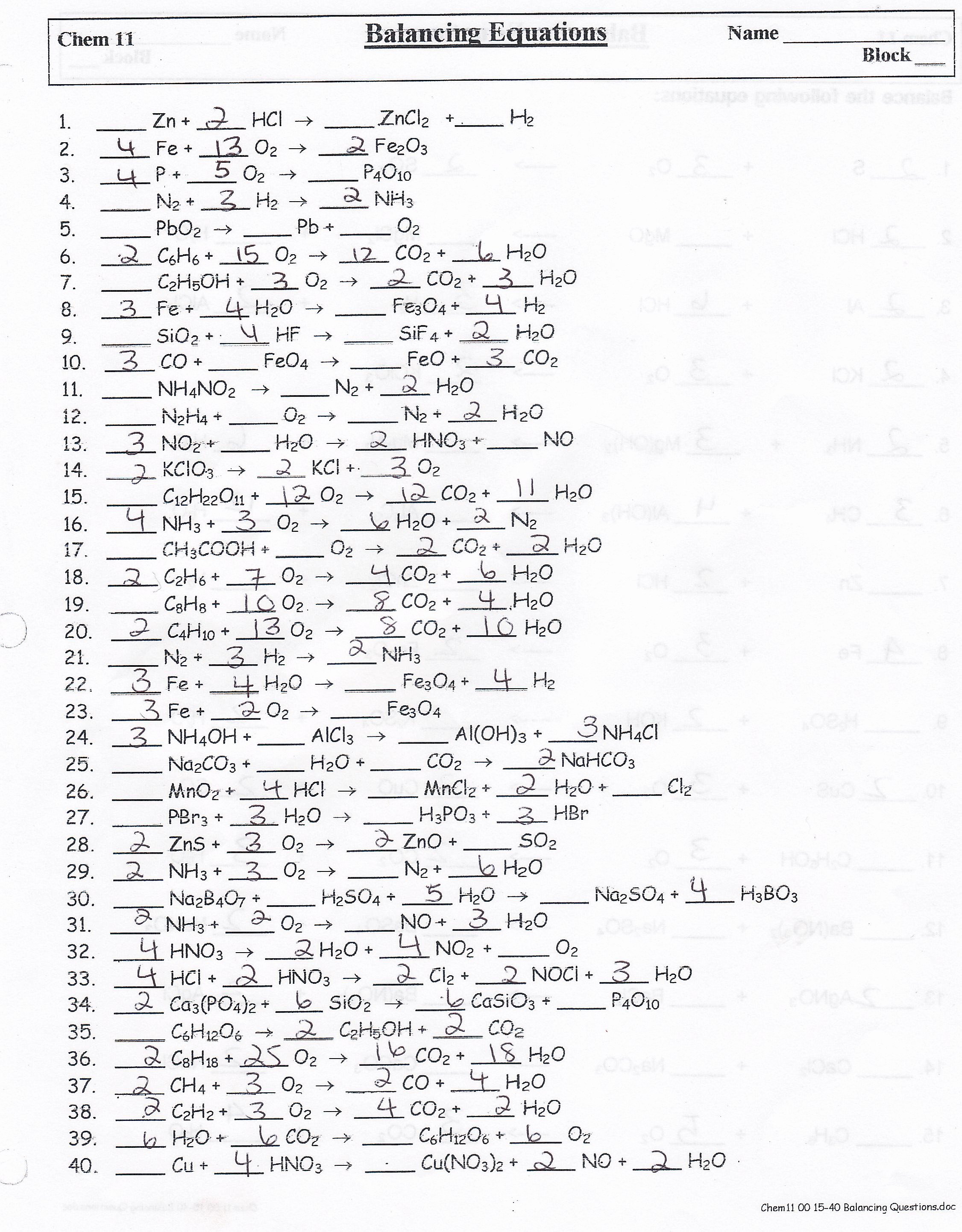 Balancing Chemical Equation Worksheet Awesome Balancing Equations Worksheet Health and Fitness Training