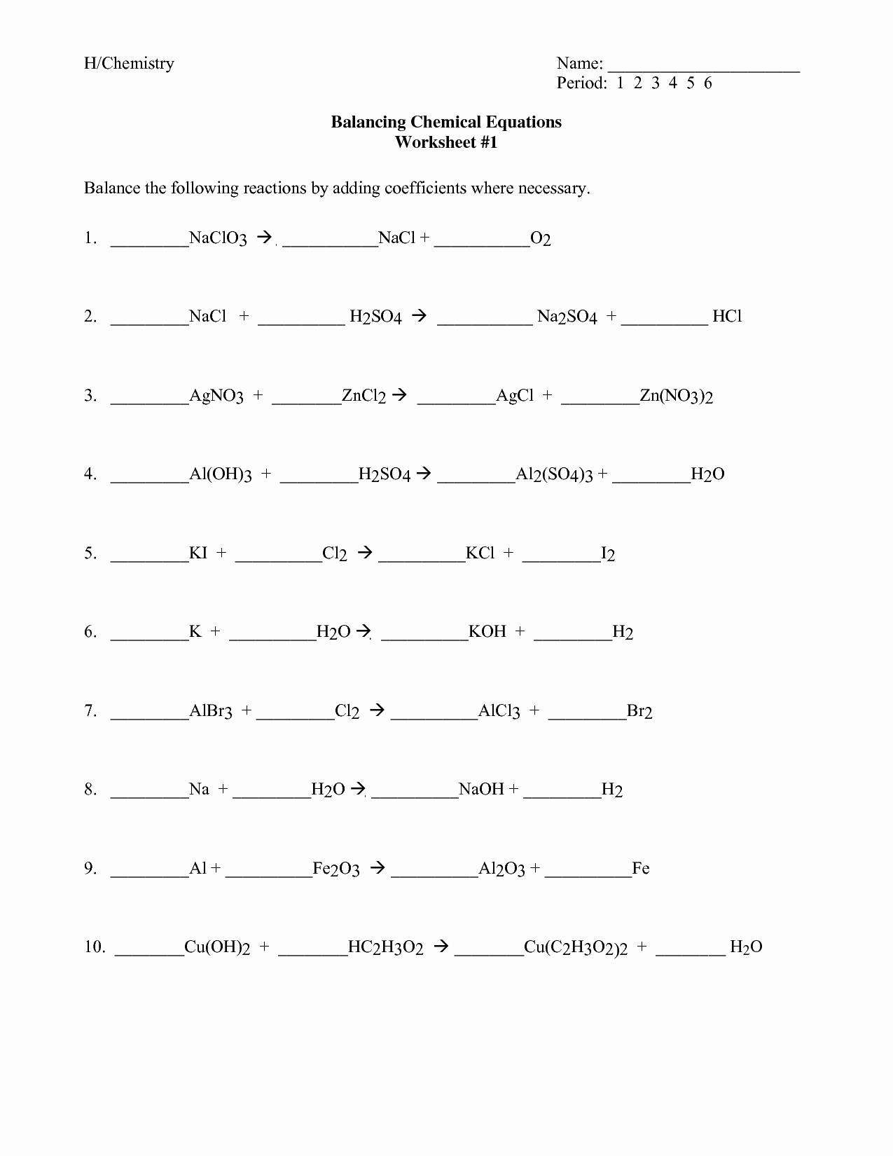 translate word equation to chemical equation practice