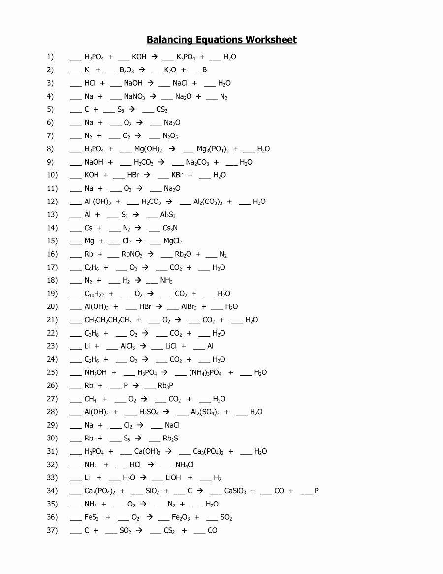 Balancing Chemical Equation Worksheet Elegant 49 Balancing Chemical Equations Worksheets [with Answers]