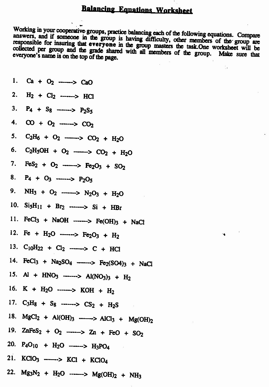 Balancing Chemical Equation Worksheet Inspirational 12 Best Of Types Chemical Reactions Worksheet