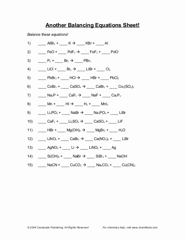 Balancing Chemical Equation Worksheet Inspirational Balancing Equations Questions and Answers