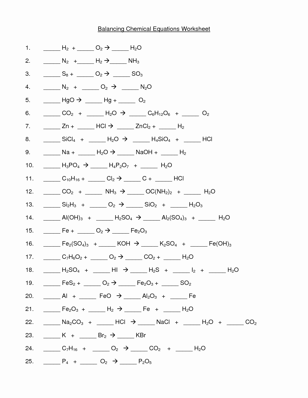 50 Balancing Chemical Equation Worksheet