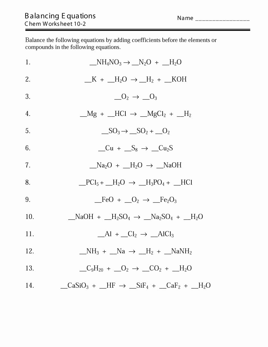 Balancing Chemical Equation Worksheet New 49 Balancing Chemical Equations Worksheets [with Answers]