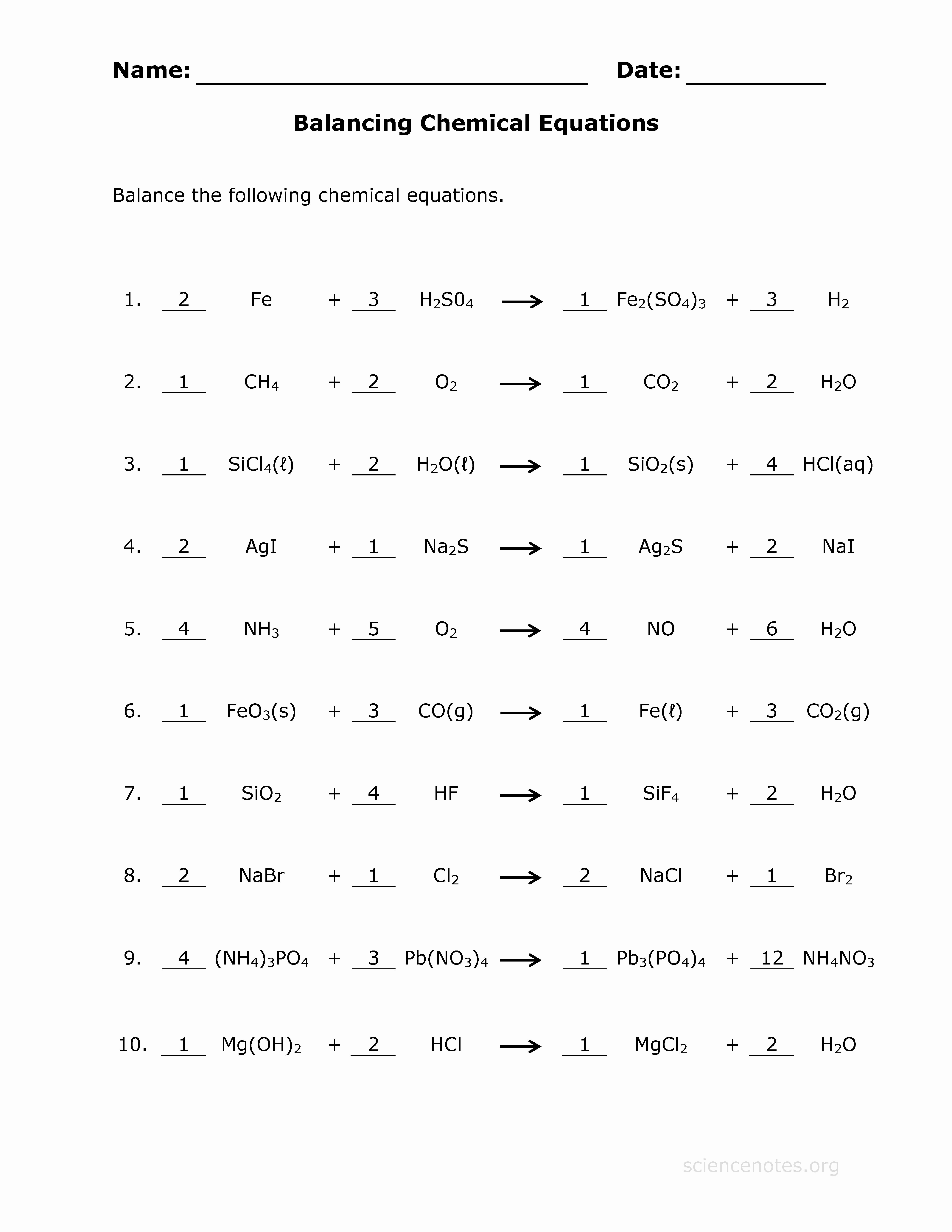Balancing Chemical Equations Worksheet 1 Elegant Balancing Chemical Equations Practice Worksheet by Vicki