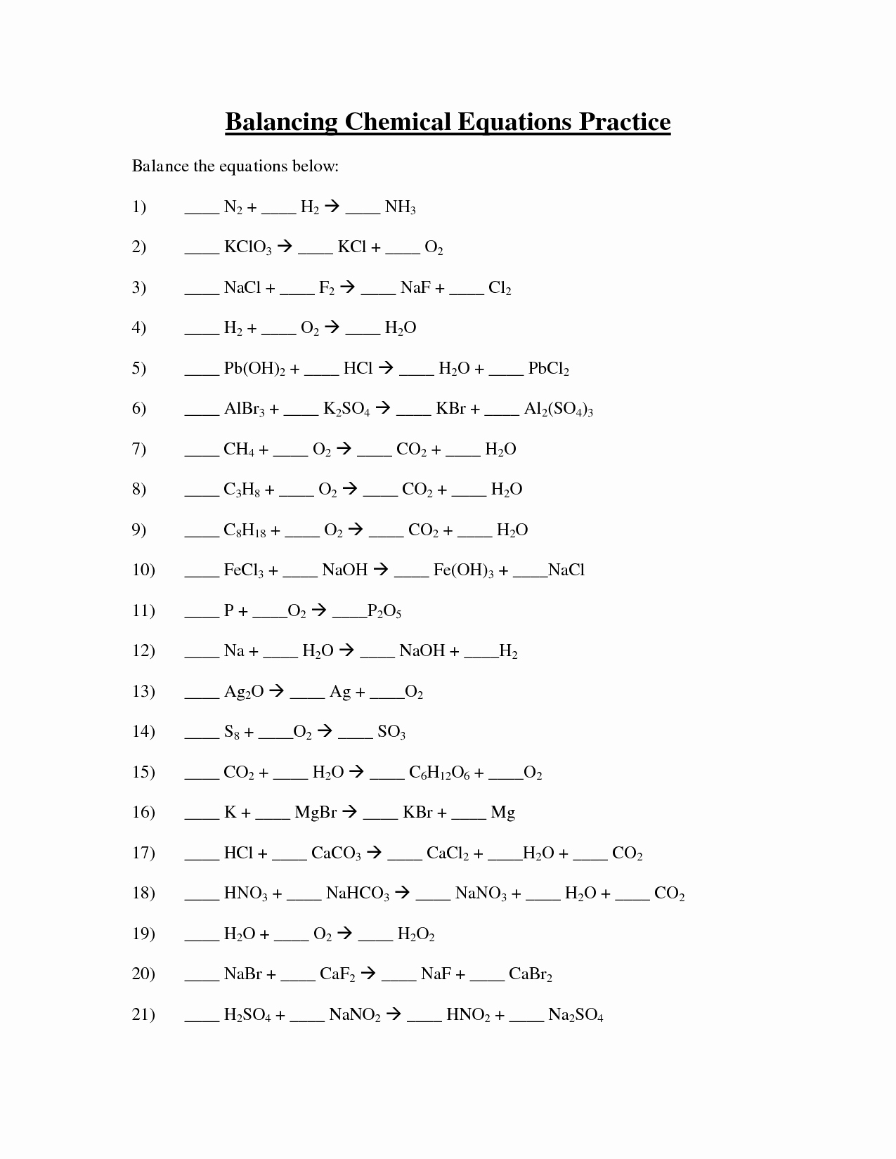 Balancing Chemical Equations Worksheet 1 Luxury 14 Best Of Balancing Chemical Equations Worksheet