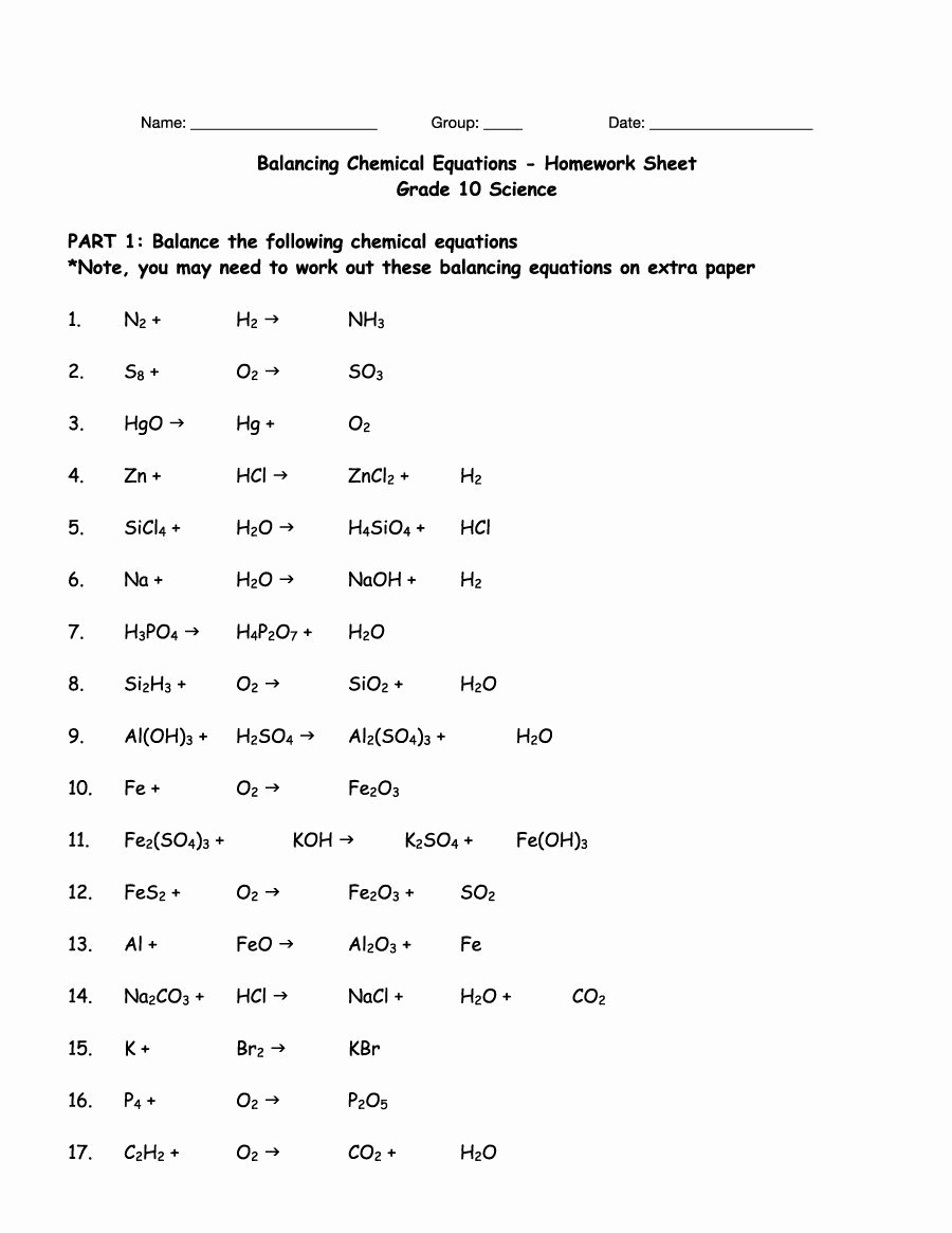 Balancing Chemical Equations Worksheet Answers Inspirational 49 Balancing Chemical Equations Worksheets [with Answers]