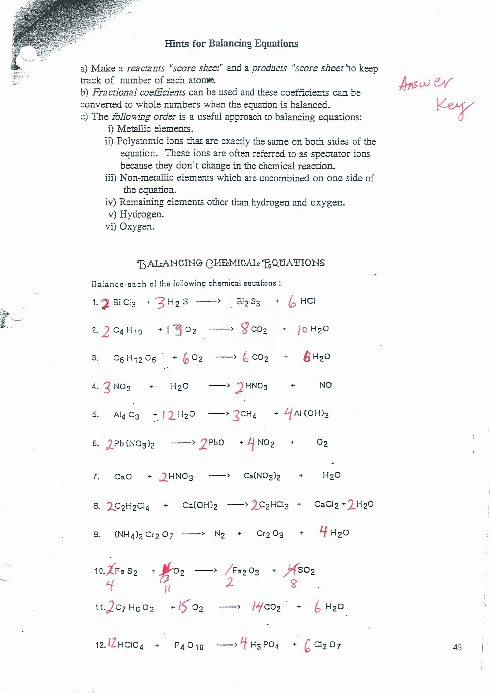 Balancing Chemical Equations Worksheet Answers Inspirational Balancing Equations Worksheet Health and Fitness Training