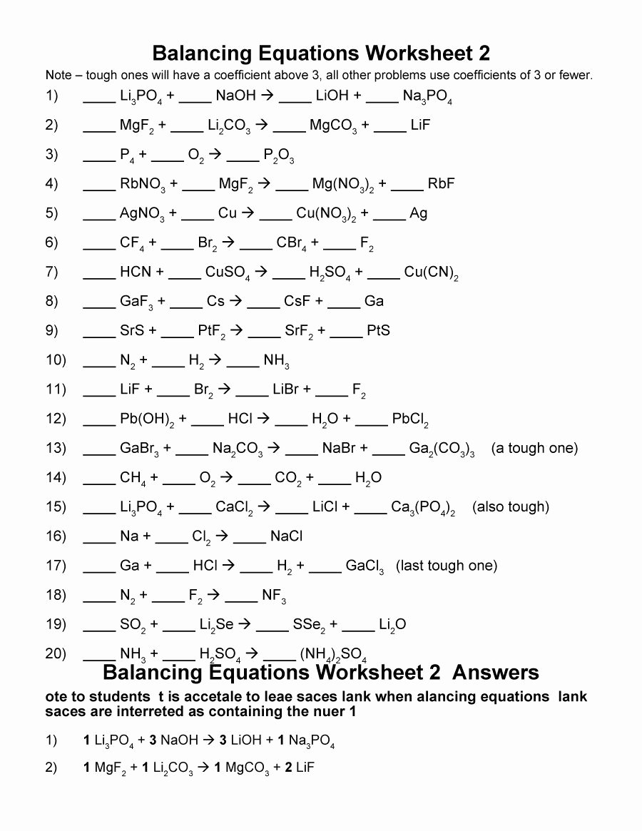 Balancing Chemical Equations Worksheet Answers Lovely 49 Balancing Chemical Equations Worksheets [with Answers]