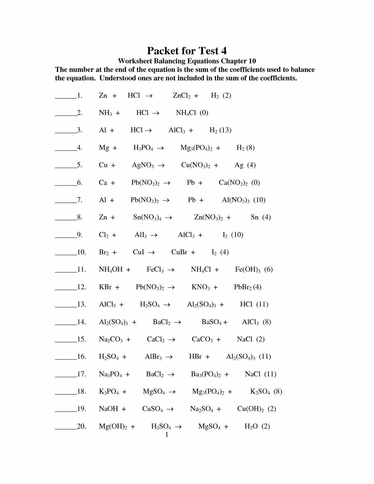 Balancing Equation Worksheet with Answers Awesome 14 Best Of Balancing Chemical Reactions Worksheet