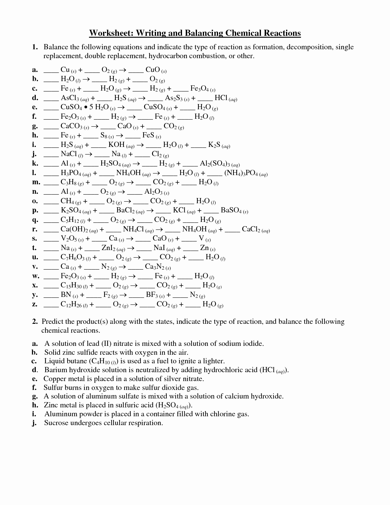 Balancing Equation Worksheet with Answers Elegant 16 Best Of Types Chemical Reactions Worksheets