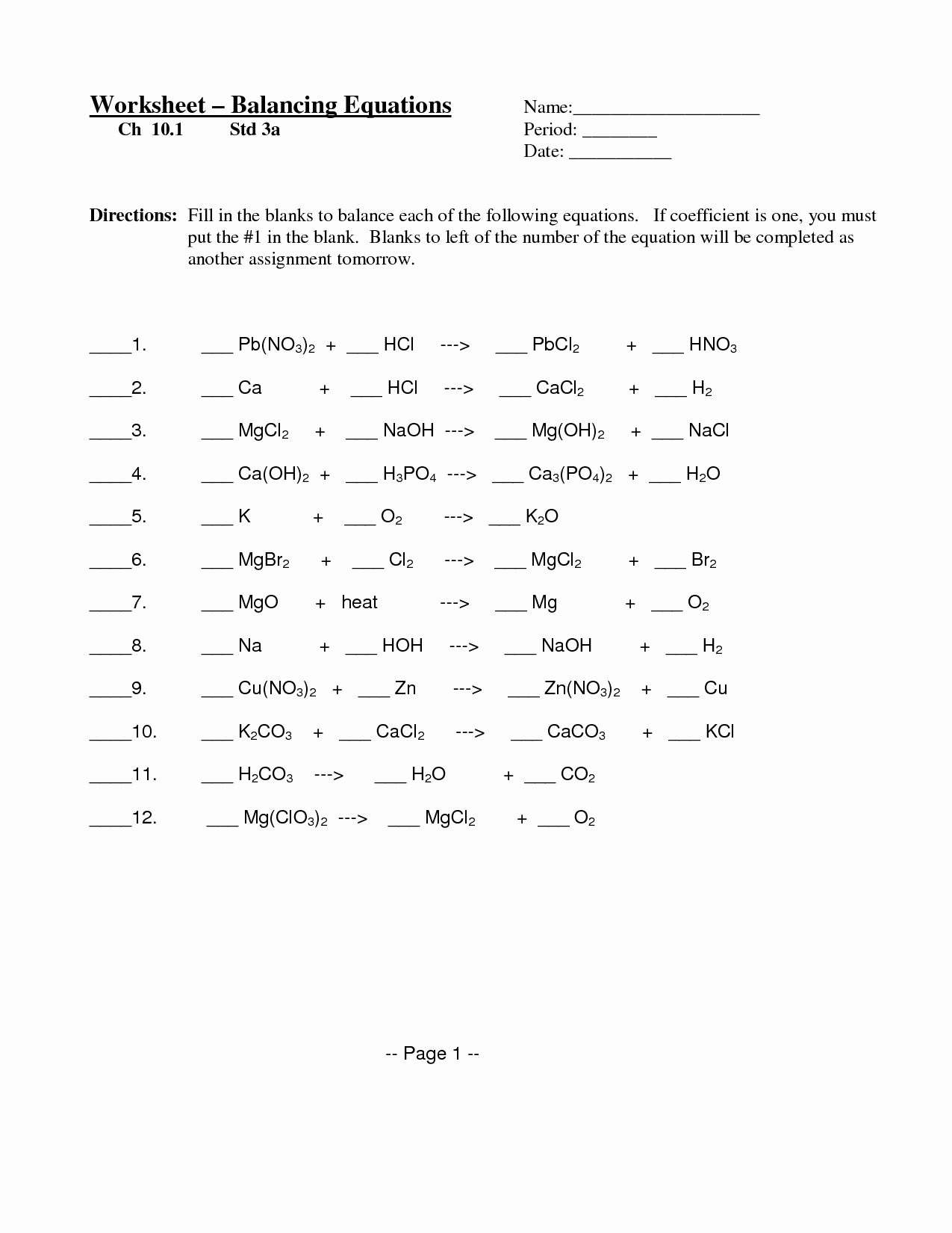 Balancing Equation Worksheet with Answers Fresh 12 Best Of Balancing Chemical Equations Worksheet