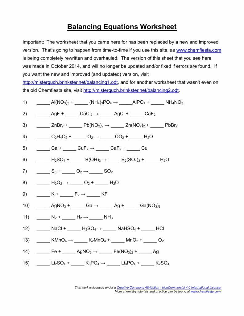 Balancing Equation Worksheet with Answers Luxury Balancing Equations Worksheet