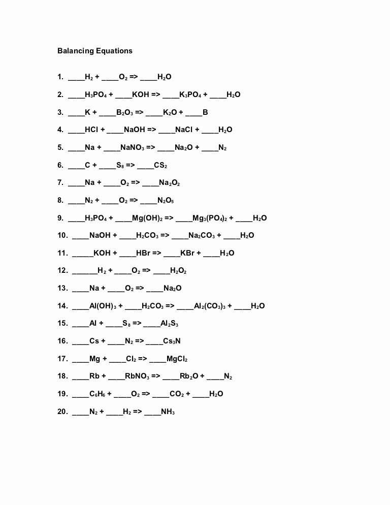 Balancing Equation Worksheet with Answers New Balancing Equations Worksheet
