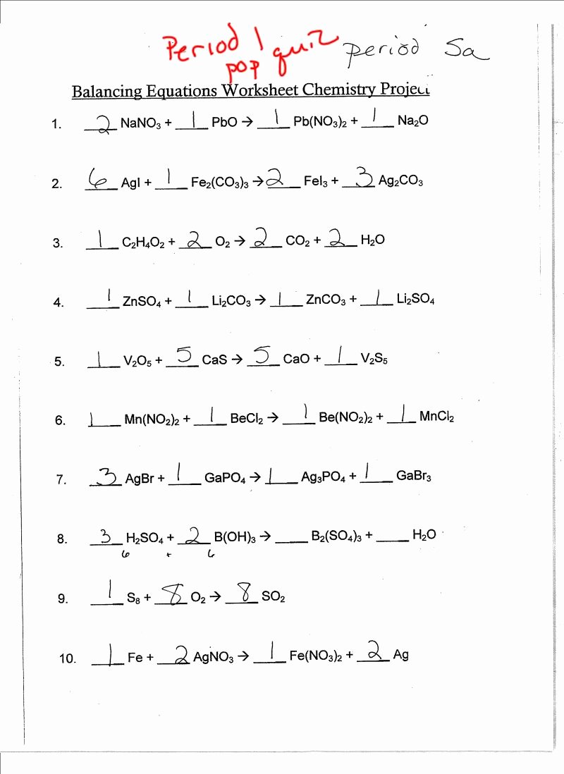 Balancing Chemical Equations Practice Worksheet Answer Key My PDF Collection 2021