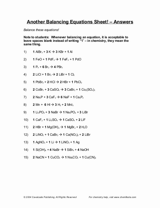Balancing Equations Practice Worksheet Answers Luxury Balancing Equations Questions and Answers