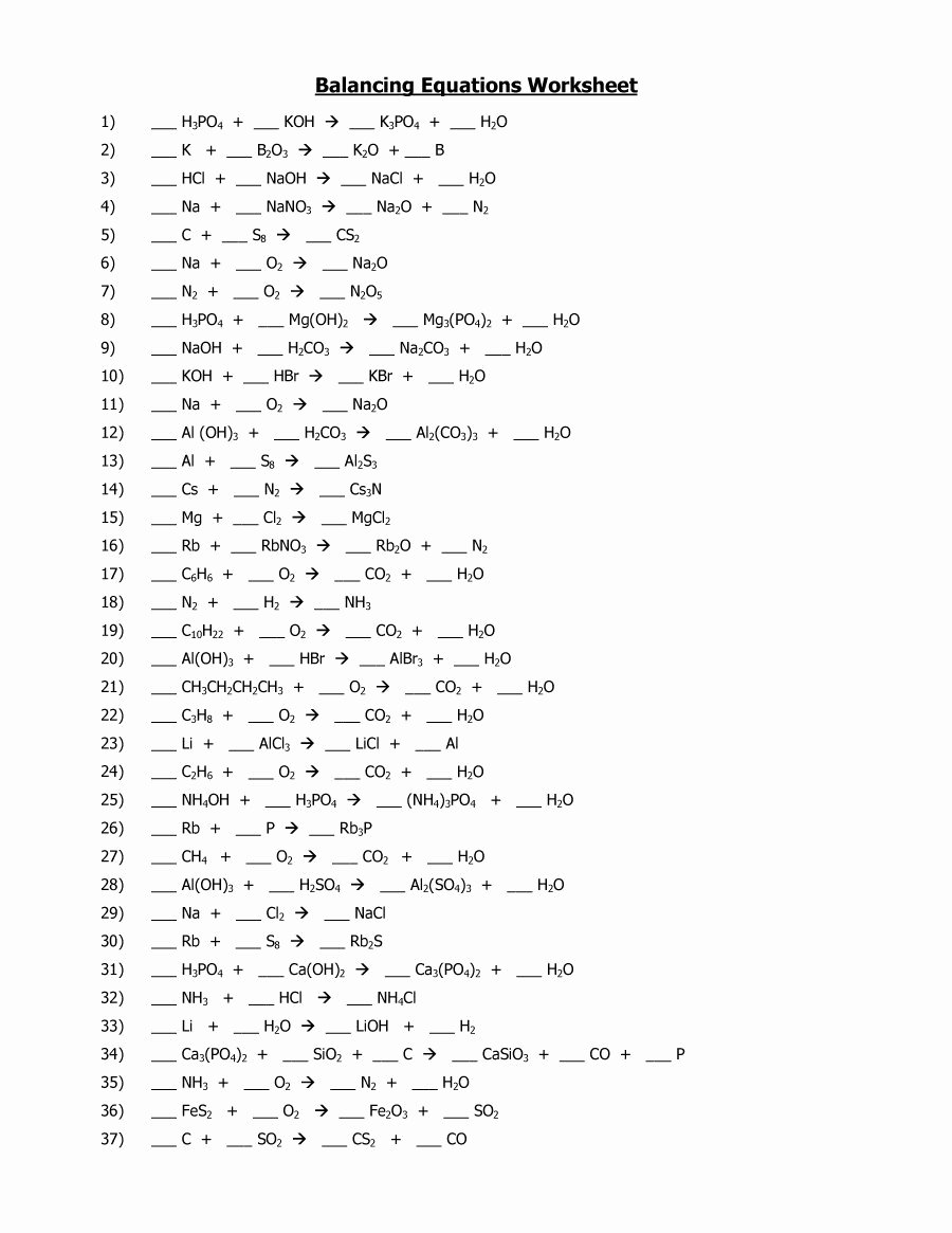 Balancing Equations Practice Worksheet Answers Unique 49 Balancing Chemical Equations Worksheets [with Answers]