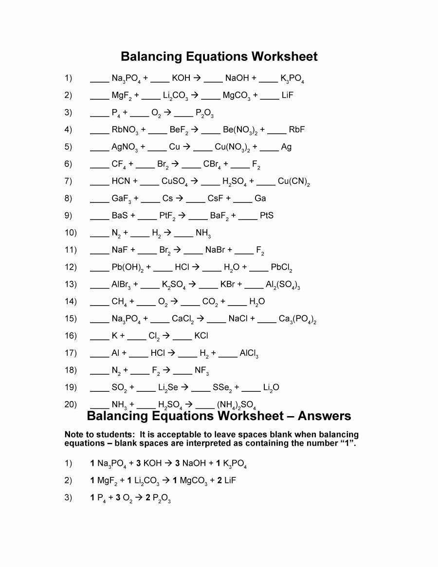 Balancing Equations Worksheet Answer Key Awesome 49 Balancing Chemical Equations Worksheets [with Answers]