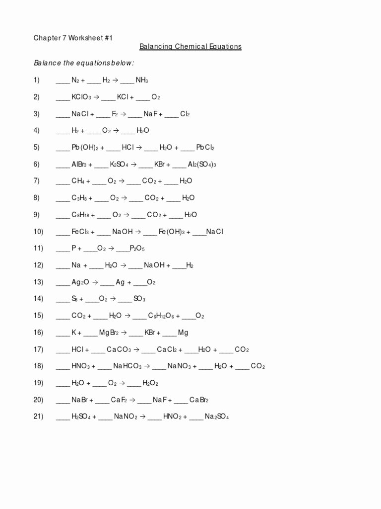 Balancing Equations Worksheet Answers Beautiful Balancing Chemical Equations Worksheet for High School