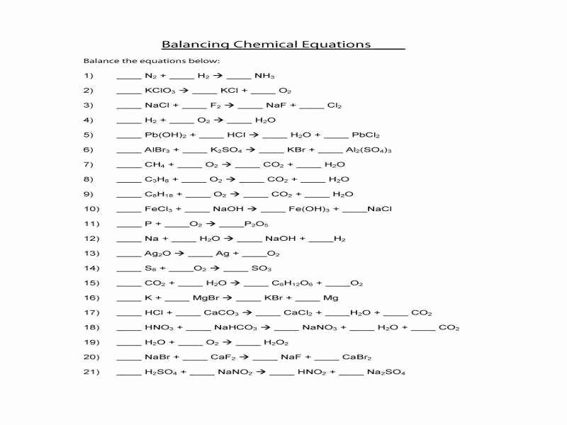 Balancing Equations Worksheet Answers Inspirational Balancing Chemical Equations Worksheet Answers