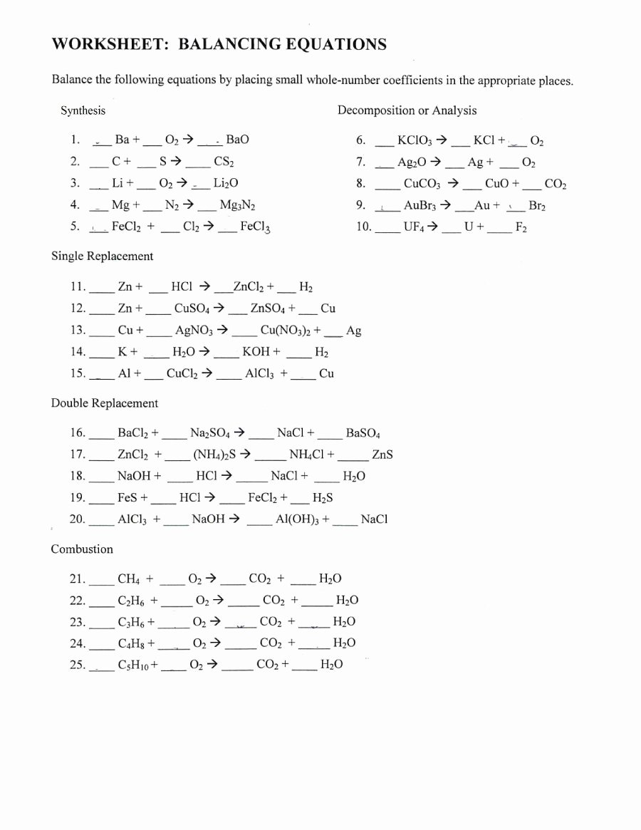 Balancing Equations Worksheet Answers Lovely 49 Balancing Chemical Equations Worksheets [with Answers]