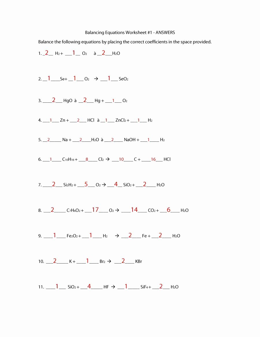 Balancing Equations Worksheet Answers Luxury 49 Balancing Chemical Equations Worksheets [with Answers]