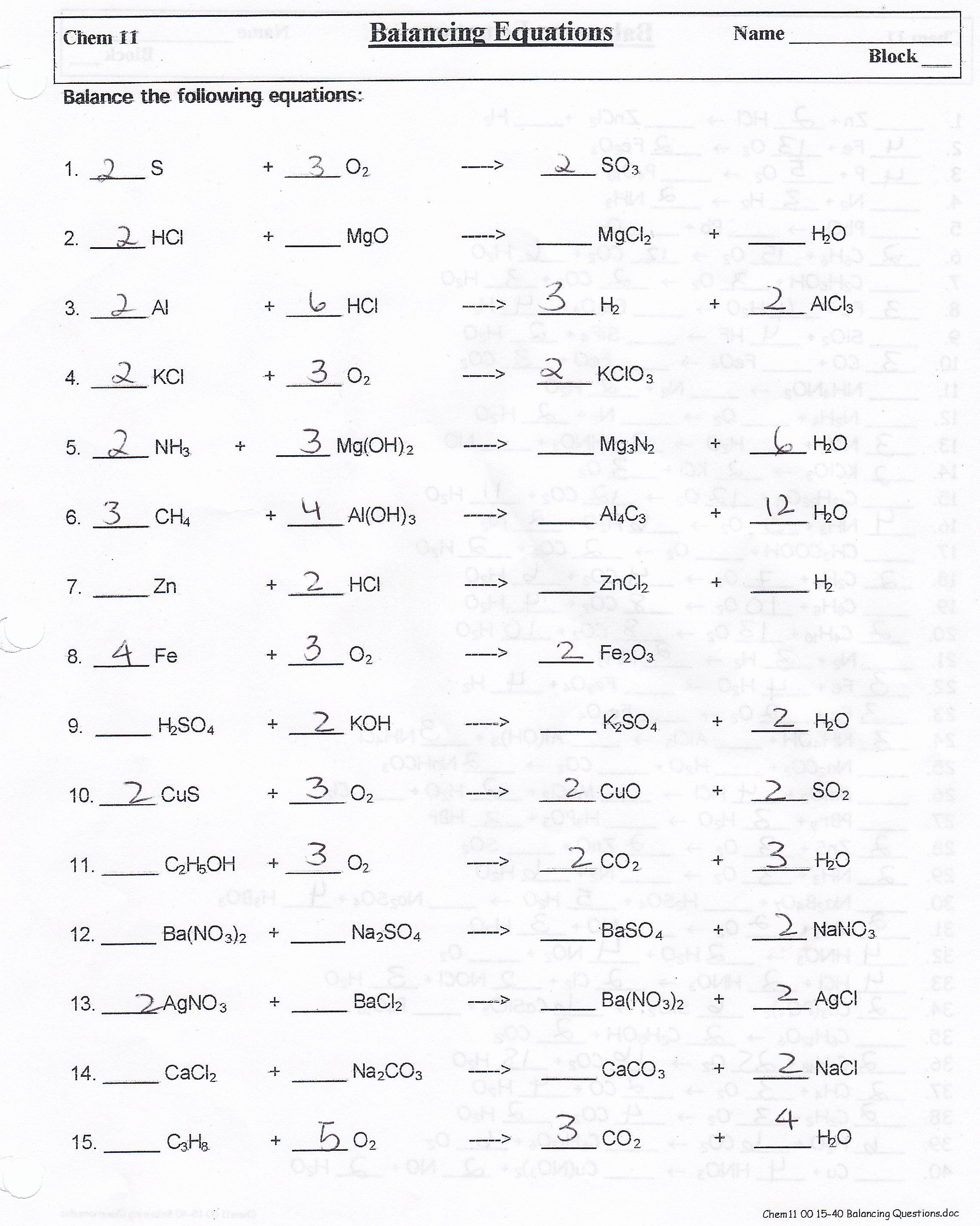 Balancing Equations Worksheet Answers Unique Balancing Equations Worksheet Health and Fitness Training