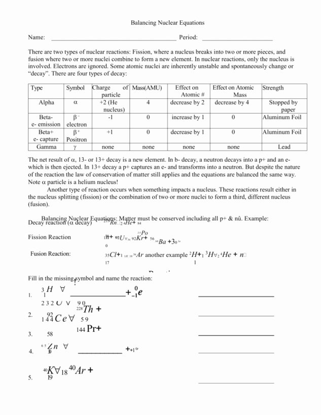 Balancing Nuclear Equations Worksheet Awesome Balancing Nuclear Equations Worksheet