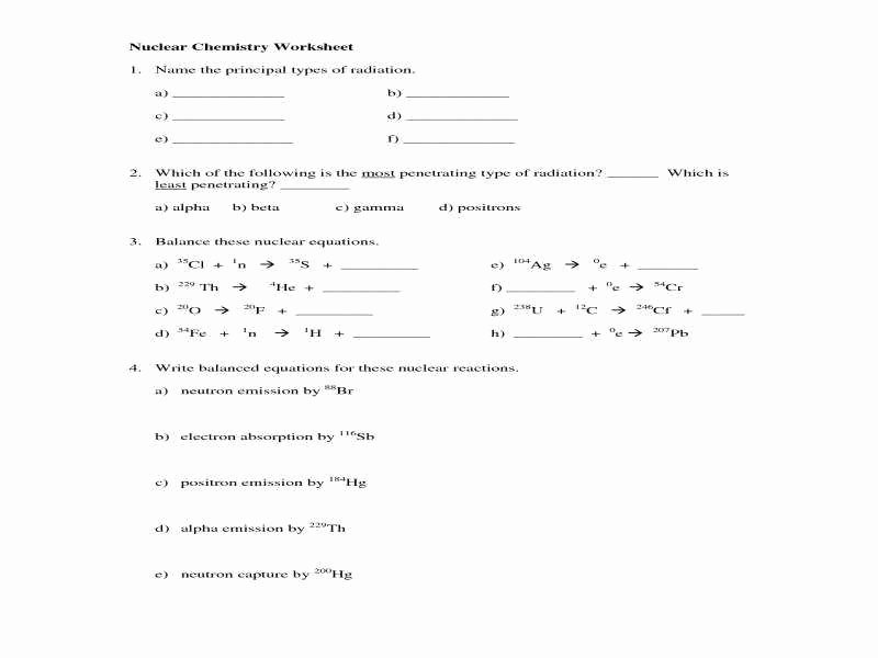 Balancing Nuclear Equations Worksheet