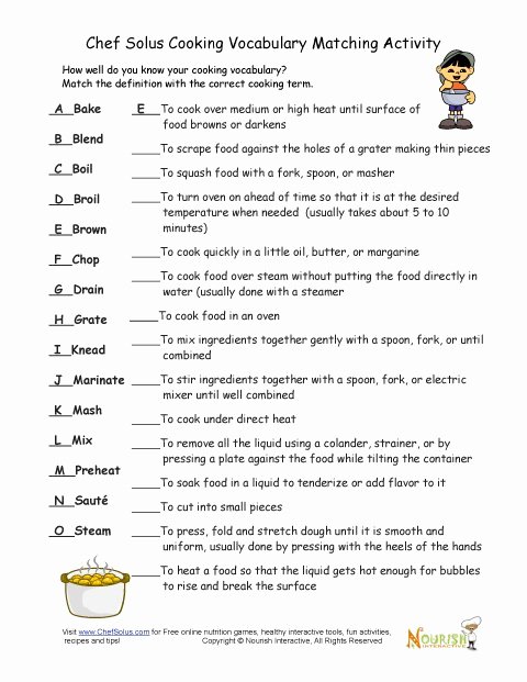 50 Basic Cooking Terms Worksheet