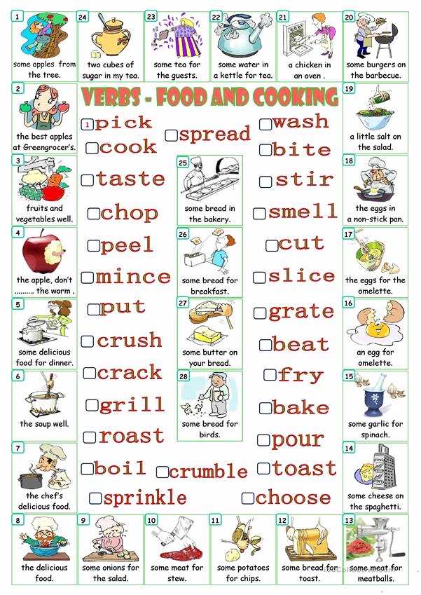 Basic Cooking Terms Worksheet Fresh Verbs Food and Cooking Worksheet Free Esl Printable