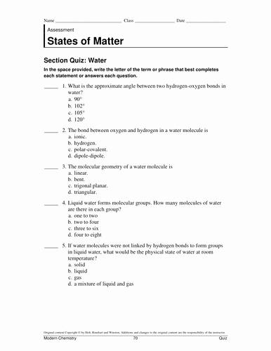 Behavior Of Gases Worksheet Best Of States Of Matter Quiz and Answer Key by Adnanansari