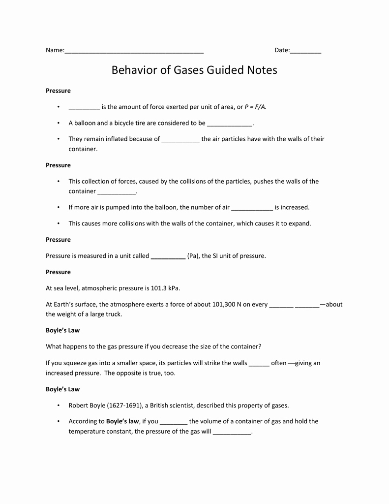 Behavior Of Gases Worksheet Elegant Behavior Gases Worksheet Worksheets Tutsstar