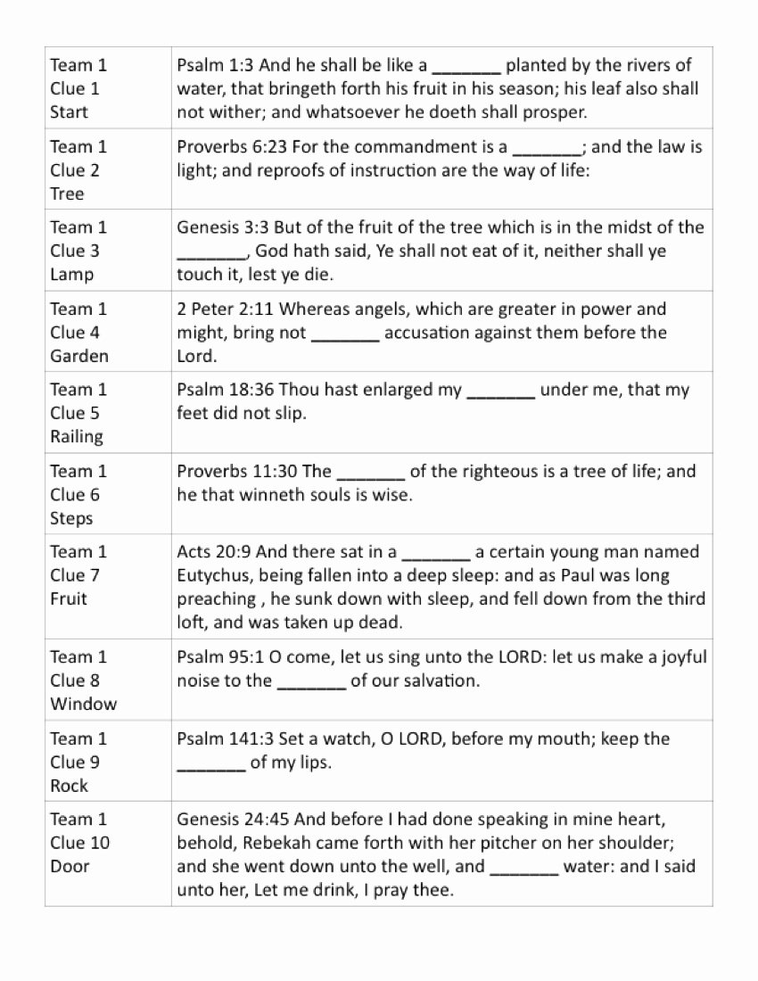 50 Bible Scavenger Hunt Worksheet