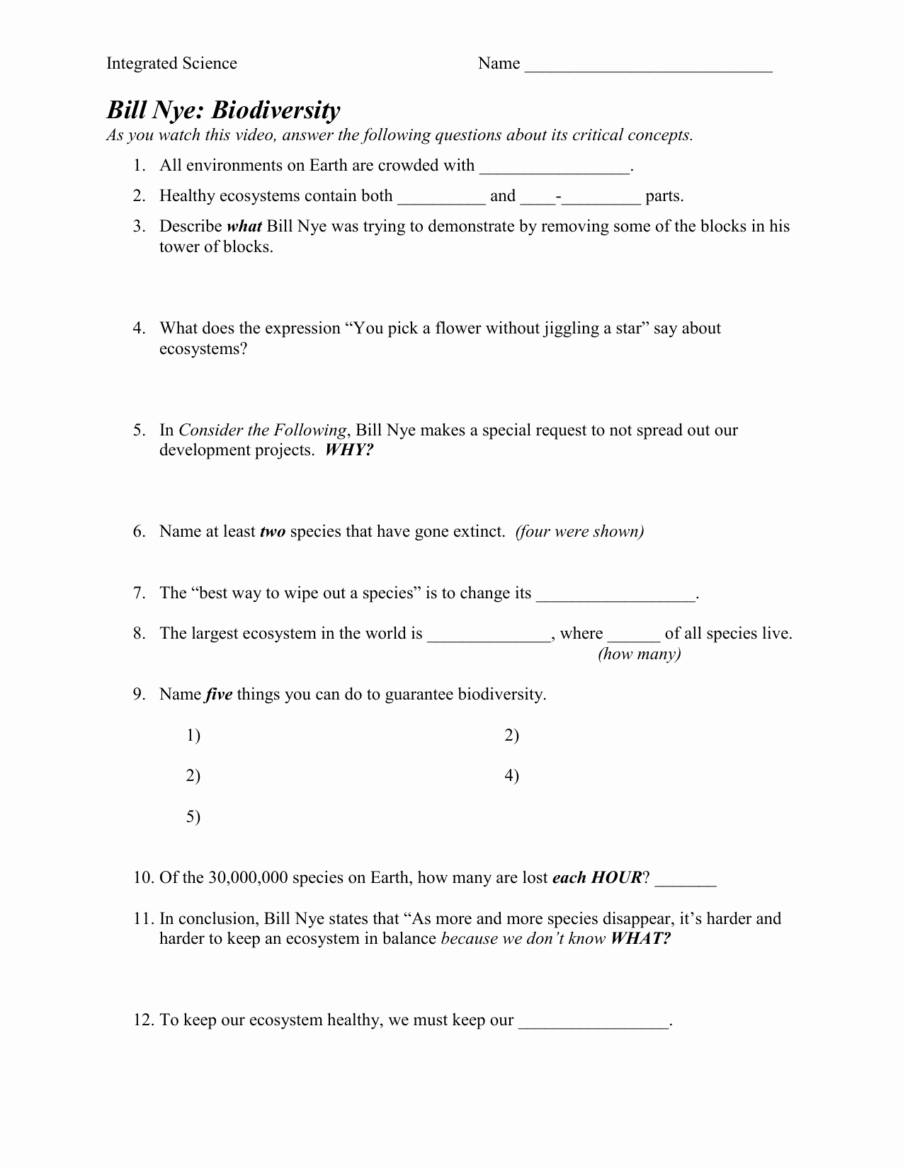 Bill Nye Biodiversity Worksheet Answers Awesome Tuesdays with Morrie Worksheets
